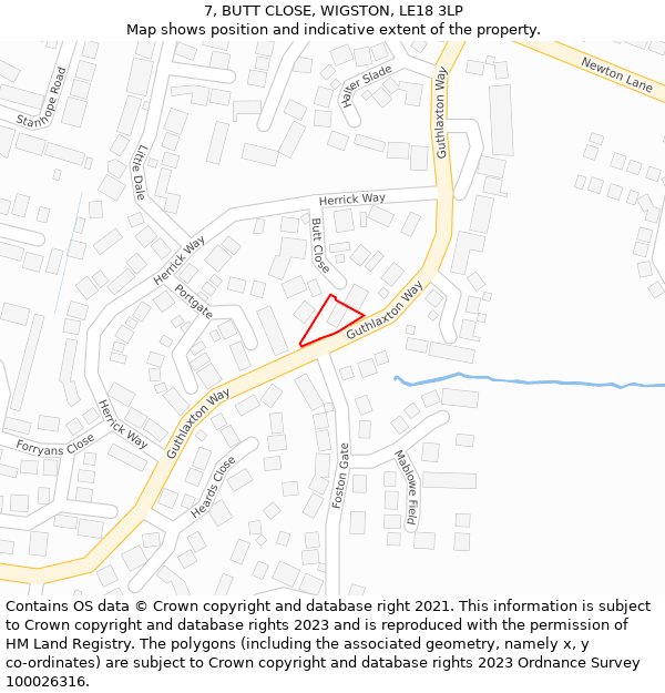 7, BUTT CLOSE, WIGSTON, LE18 3LP: Location map and indicative extent of plot