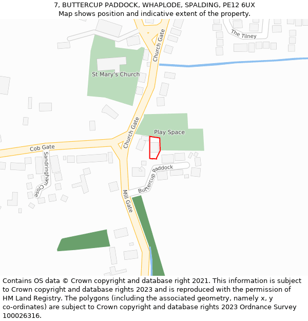 7, BUTTERCUP PADDOCK, WHAPLODE, SPALDING, PE12 6UX: Location map and indicative extent of plot