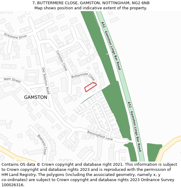 7, BUTTERMERE CLOSE, GAMSTON, NOTTINGHAM, NG2 6NB: Location map and indicative extent of plot