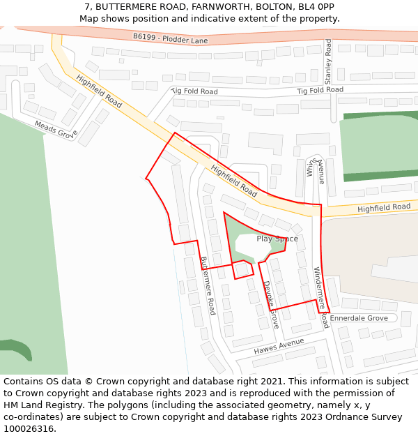 7, BUTTERMERE ROAD, FARNWORTH, BOLTON, BL4 0PP: Location map and indicative extent of plot