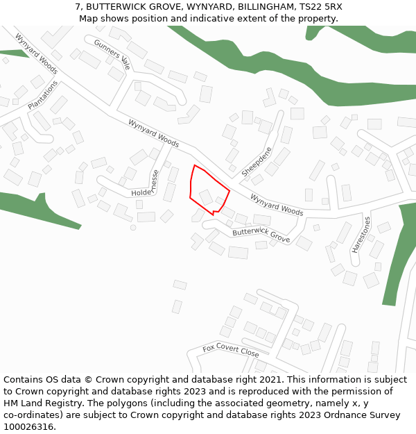 7, BUTTERWICK GROVE, WYNYARD, BILLINGHAM, TS22 5RX: Location map and indicative extent of plot