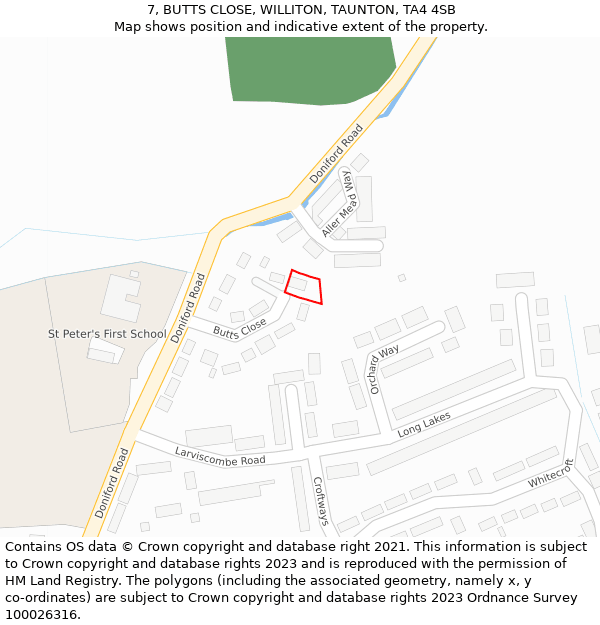 7, BUTTS CLOSE, WILLITON, TAUNTON, TA4 4SB: Location map and indicative extent of plot