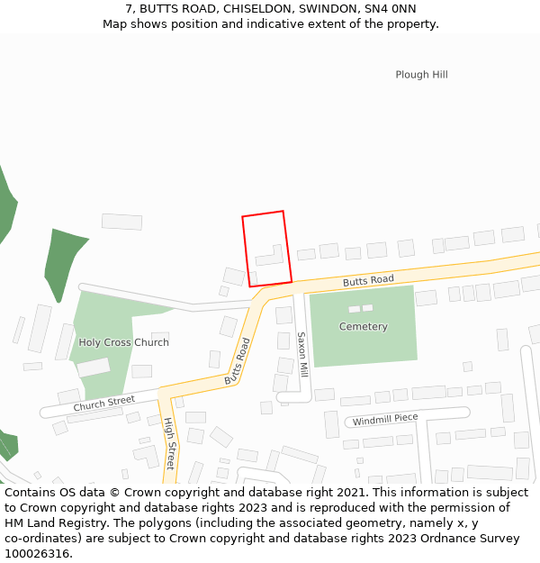 7, BUTTS ROAD, CHISELDON, SWINDON, SN4 0NN: Location map and indicative extent of plot
