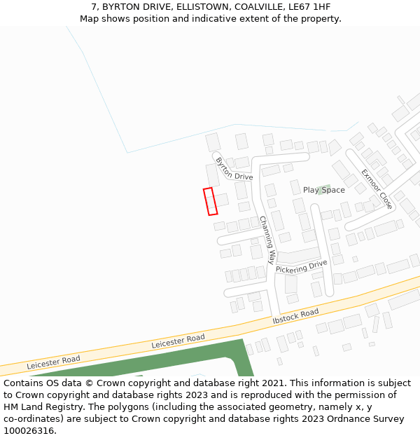 7, BYRTON DRIVE, ELLISTOWN, COALVILLE, LE67 1HF: Location map and indicative extent of plot