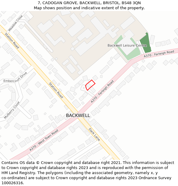 7, CADOGAN GROVE, BACKWELL, BRISTOL, BS48 3QN: Location map and indicative extent of plot