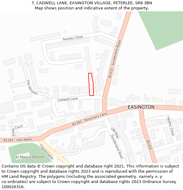 7, CADWELL LANE, EASINGTON VILLAGE, PETERLEE, SR8 3BN: Location map and indicative extent of plot