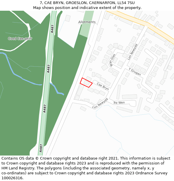 7, CAE BRYN, GROESLON, CAERNARFON, LL54 7SU: Location map and indicative extent of plot