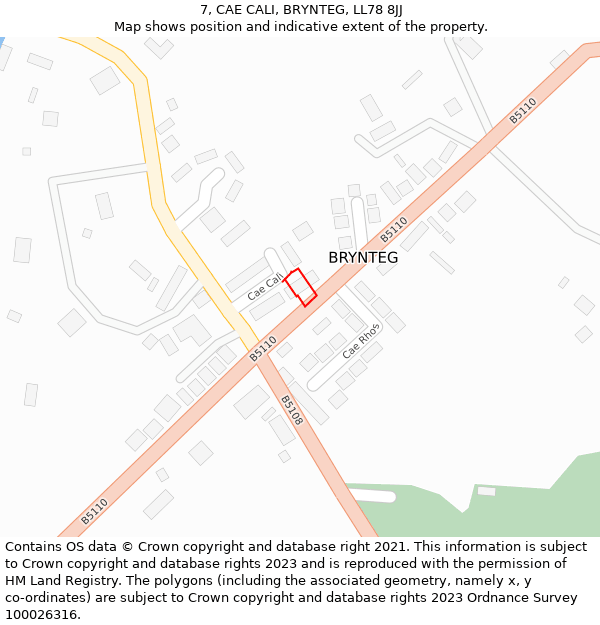 7, CAE CALI, BRYNTEG, LL78 8JJ: Location map and indicative extent of plot