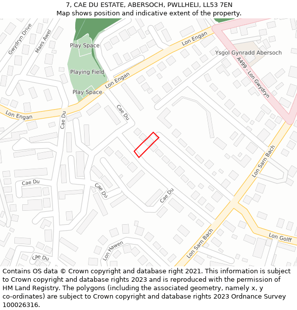 7, CAE DU ESTATE, ABERSOCH, PWLLHELI, LL53 7EN: Location map and indicative extent of plot