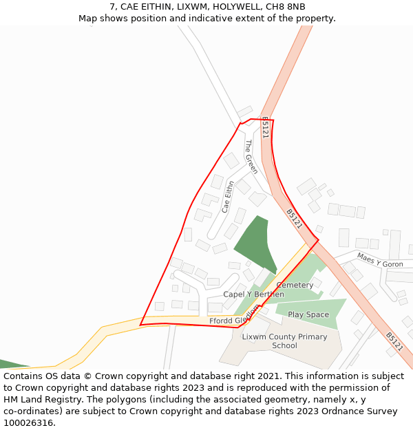 7, CAE EITHIN, LIXWM, HOLYWELL, CH8 8NB: Location map and indicative extent of plot