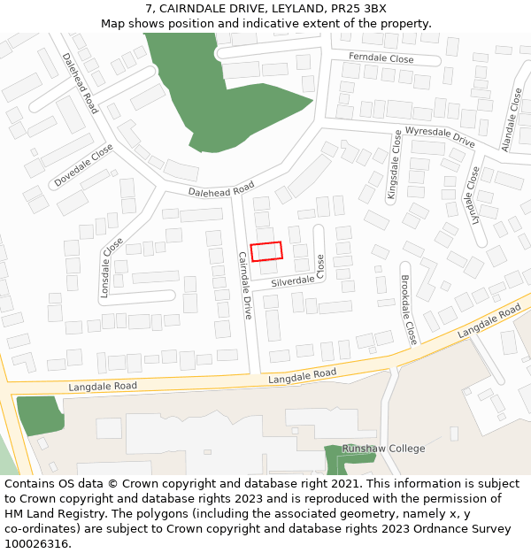 7, CAIRNDALE DRIVE, LEYLAND, PR25 3BX: Location map and indicative extent of plot