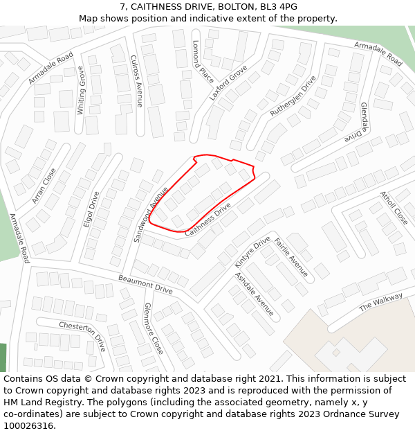 7, CAITHNESS DRIVE, BOLTON, BL3 4PG: Location map and indicative extent of plot