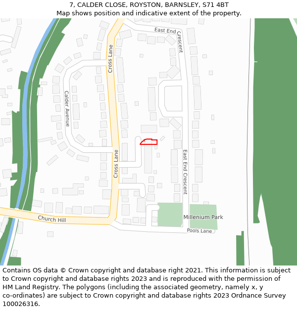 7, CALDER CLOSE, ROYSTON, BARNSLEY, S71 4BT: Location map and indicative extent of plot