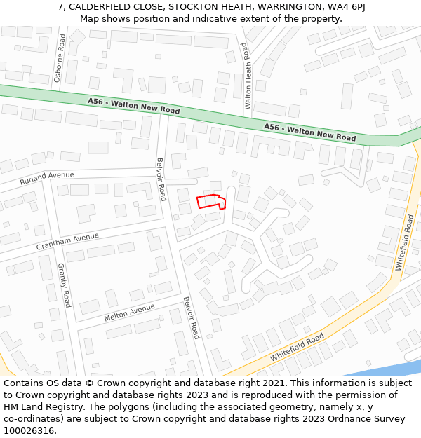 7, CALDERFIELD CLOSE, STOCKTON HEATH, WARRINGTON, WA4 6PJ: Location map and indicative extent of plot