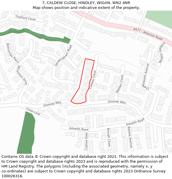 7, CALDEW CLOSE, HINDLEY, WIGAN, WN2 4NR: Location map and indicative extent of plot