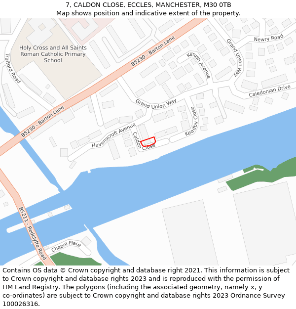 7, CALDON CLOSE, ECCLES, MANCHESTER, M30 0TB: Location map and indicative extent of plot