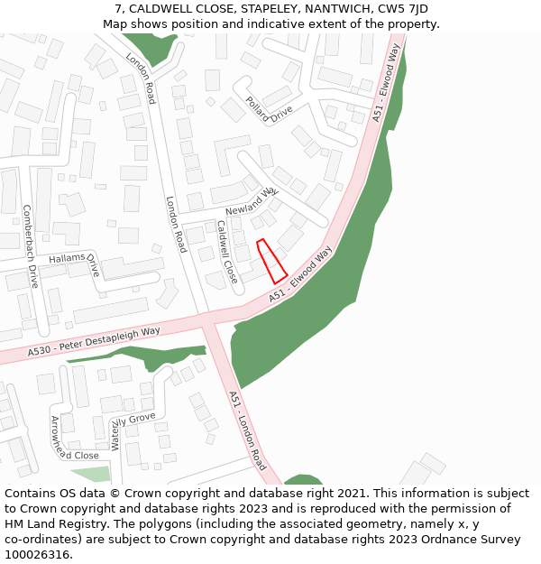 7, CALDWELL CLOSE, STAPELEY, NANTWICH, CW5 7JD: Location map and indicative extent of plot