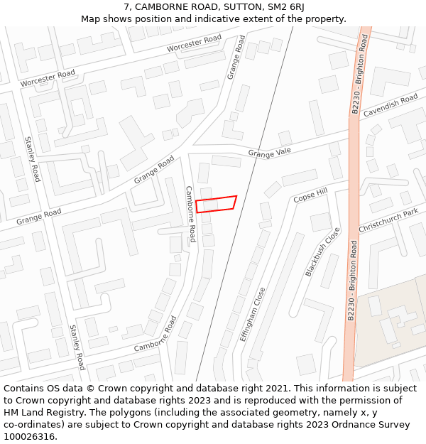 7, CAMBORNE ROAD, SUTTON, SM2 6RJ: Location map and indicative extent of plot