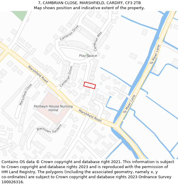 7, CAMBRIAN CLOSE, MARSHFIELD, CARDIFF, CF3 2TB: Location map and indicative extent of plot