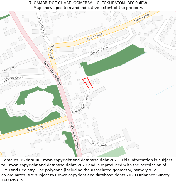 7, CAMBRIDGE CHASE, GOMERSAL, CLECKHEATON, BD19 4PW: Location map and indicative extent of plot