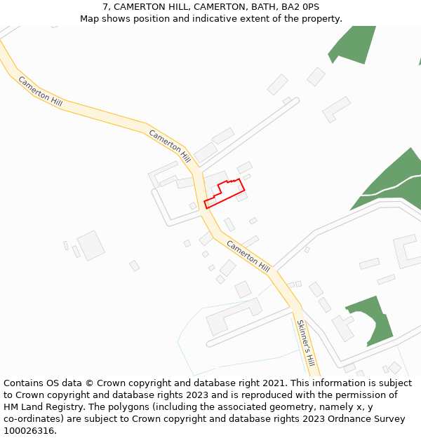 7, CAMERTON HILL, CAMERTON, BATH, BA2 0PS: Location map and indicative extent of plot