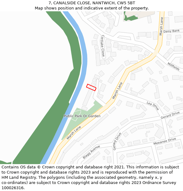 7, CANALSIDE CLOSE, NANTWICH, CW5 5BT: Location map and indicative extent of plot