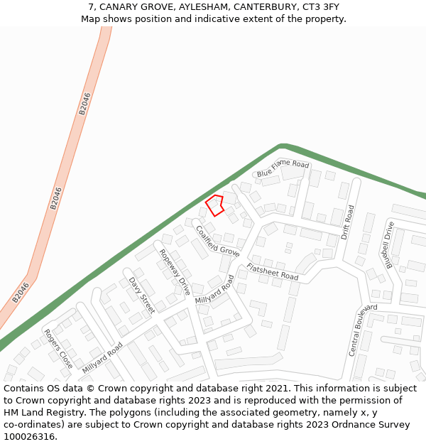 7, CANARY GROVE, AYLESHAM, CANTERBURY, CT3 3FY: Location map and indicative extent of plot