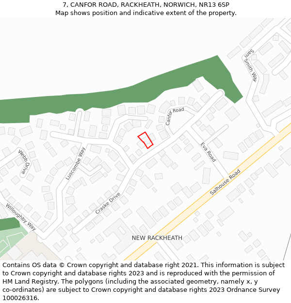 7, CANFOR ROAD, RACKHEATH, NORWICH, NR13 6SP: Location map and indicative extent of plot