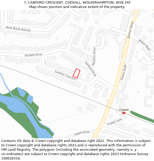 7, CANFORD CRESCENT, CODSALL, WOLVERHAMPTON, WV8 2AF: Location map and indicative extent of plot