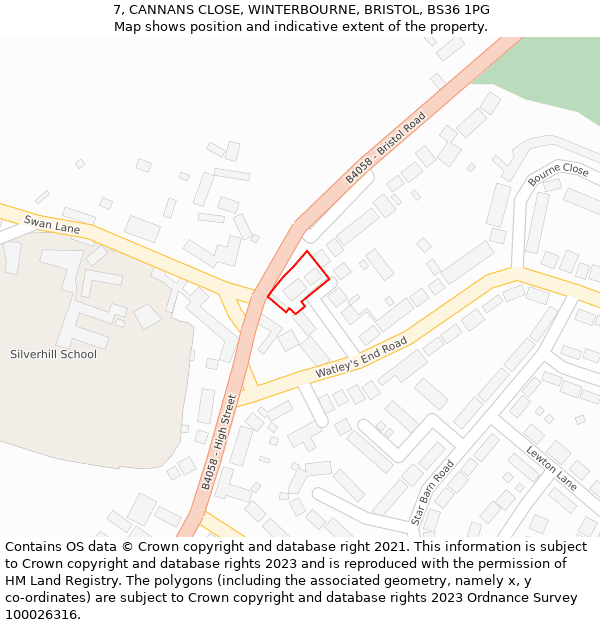 7, CANNANS CLOSE, WINTERBOURNE, BRISTOL, BS36 1PG: Location map and indicative extent of plot