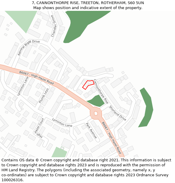 7, CANNONTHORPE RISE, TREETON, ROTHERHAM, S60 5UN: Location map and indicative extent of plot