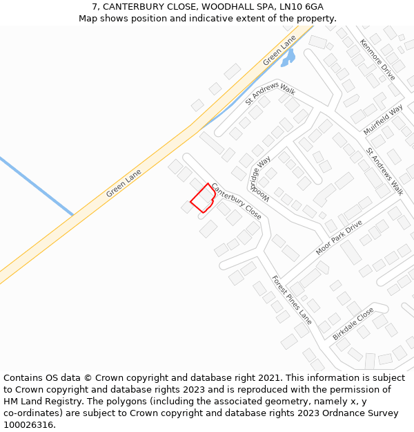 7, CANTERBURY CLOSE, WOODHALL SPA, LN10 6GA: Location map and indicative extent of plot