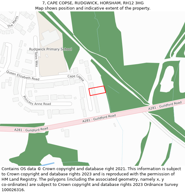 7, CAPE COPSE, RUDGWICK, HORSHAM, RH12 3HG: Location map and indicative extent of plot