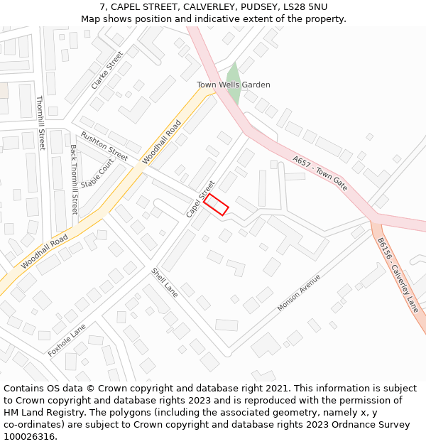 7, CAPEL STREET, CALVERLEY, PUDSEY, LS28 5NU: Location map and indicative extent of plot