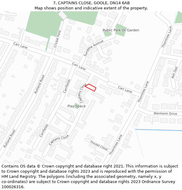 7, CAPTAINS CLOSE, GOOLE, DN14 6AB: Location map and indicative extent of plot