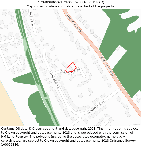 7, CARISBROOKE CLOSE, WIRRAL, CH48 2LQ: Location map and indicative extent of plot