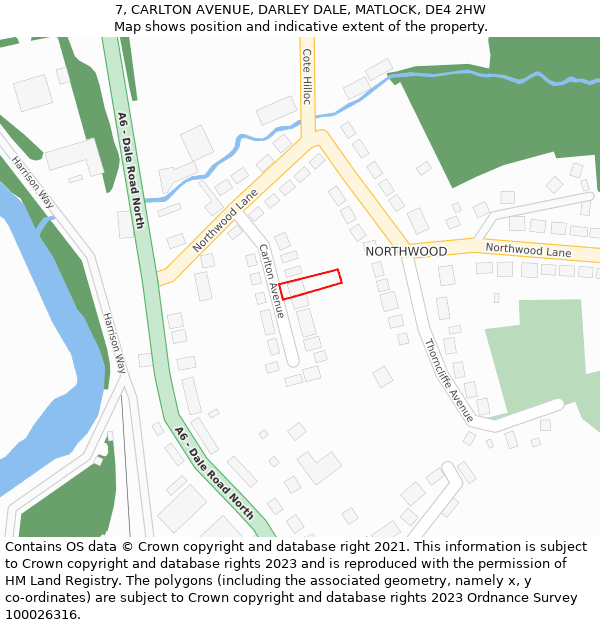 7, CARLTON AVENUE, DARLEY DALE, MATLOCK, DE4 2HW: Location map and indicative extent of plot