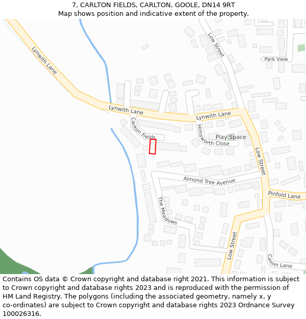 7, CARLTON FIELDS, CARLTON, GOOLE, DN14 9RT: Location map and indicative extent of plot