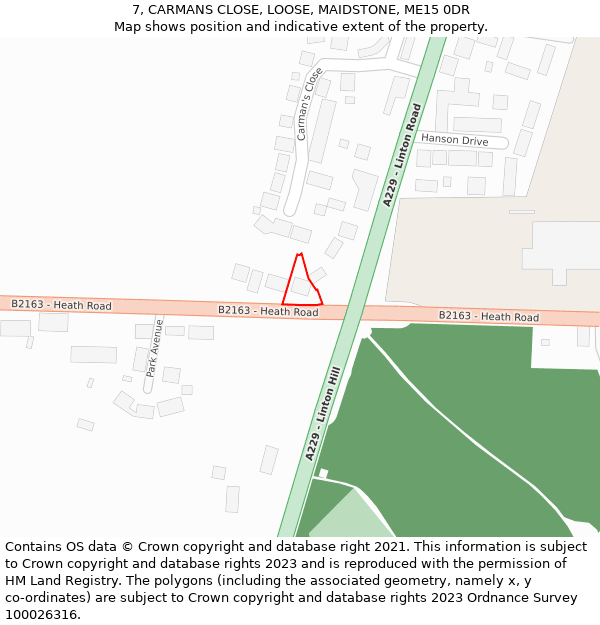 7, CARMANS CLOSE, LOOSE, MAIDSTONE, ME15 0DR: Location map and indicative extent of plot