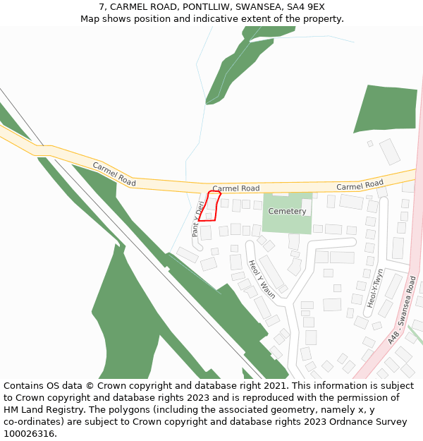 7, CARMEL ROAD, PONTLLIW, SWANSEA, SA4 9EX: Location map and indicative extent of plot