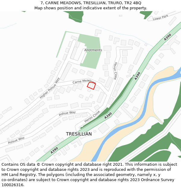 7, CARNE MEADOWS, TRESILLIAN, TRURO, TR2 4BQ: Location map and indicative extent of plot