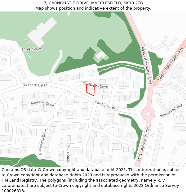 7, CARNOUSTIE DRIVE, MACCLESFIELD, SK10 2TB: Location map and indicative extent of plot