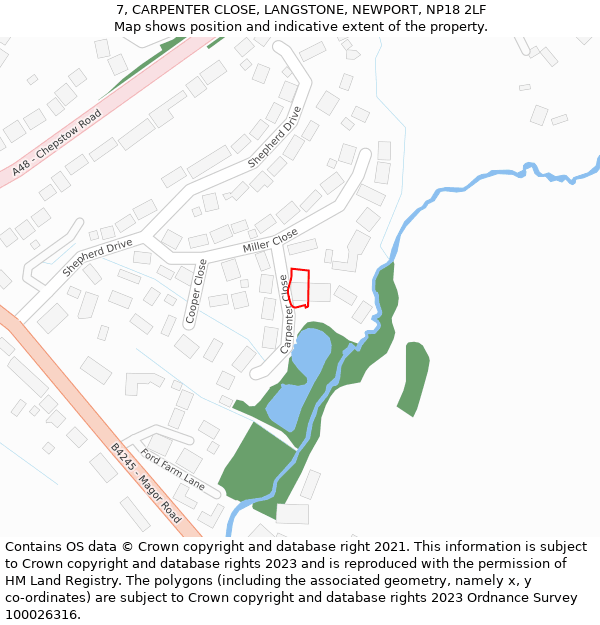 7, CARPENTER CLOSE, LANGSTONE, NEWPORT, NP18 2LF: Location map and indicative extent of plot