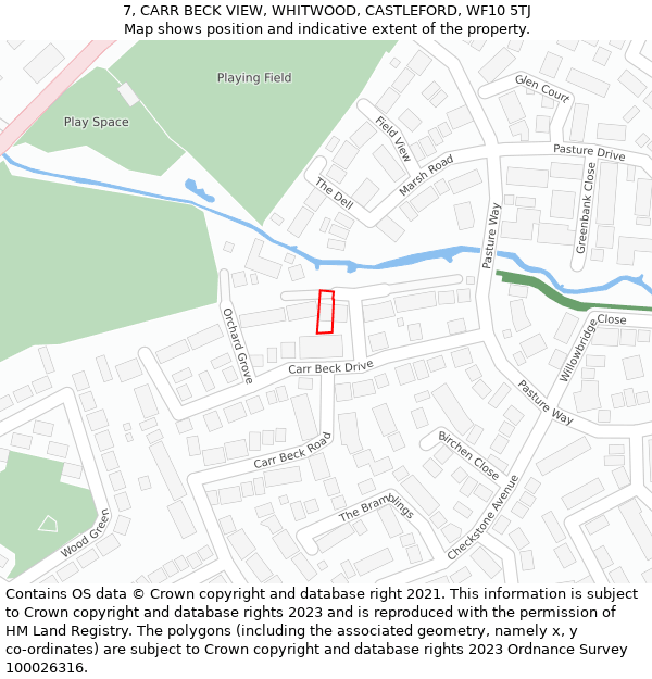 7, CARR BECK VIEW, WHITWOOD, CASTLEFORD, WF10 5TJ: Location map and indicative extent of plot