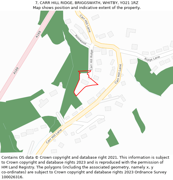 7, CARR HILL RIDGE, BRIGGSWATH, WHITBY, YO21 1RZ: Location map and indicative extent of plot