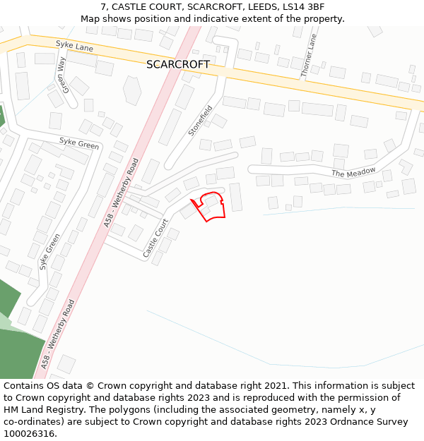 7, CASTLE COURT, SCARCROFT, LEEDS, LS14 3BF: Location map and indicative extent of plot
