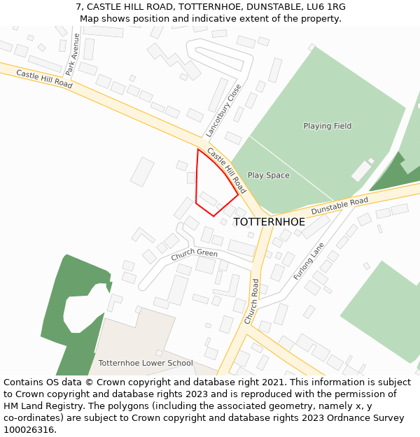 7, CASTLE HILL ROAD, TOTTERNHOE, DUNSTABLE, LU6 1RG: Location map and indicative extent of plot