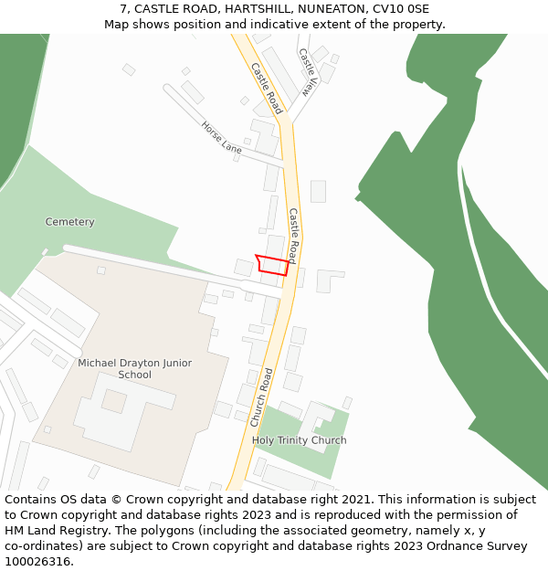 7, CASTLE ROAD, HARTSHILL, NUNEATON, CV10 0SE: Location map and indicative extent of plot
