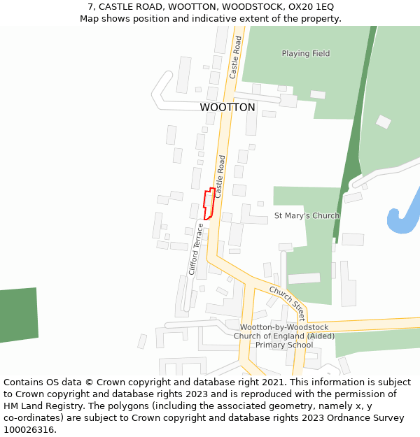 7, CASTLE ROAD, WOOTTON, WOODSTOCK, OX20 1EQ: Location map and indicative extent of plot
