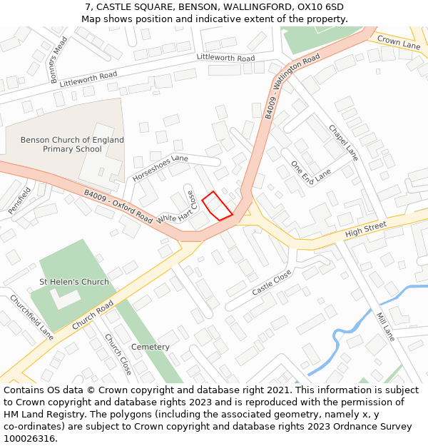 7, CASTLE SQUARE, BENSON, WALLINGFORD, OX10 6SD: Location map and indicative extent of plot